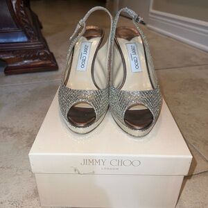 Jimmy Choo Silver Peep-Toe Women's Shoes